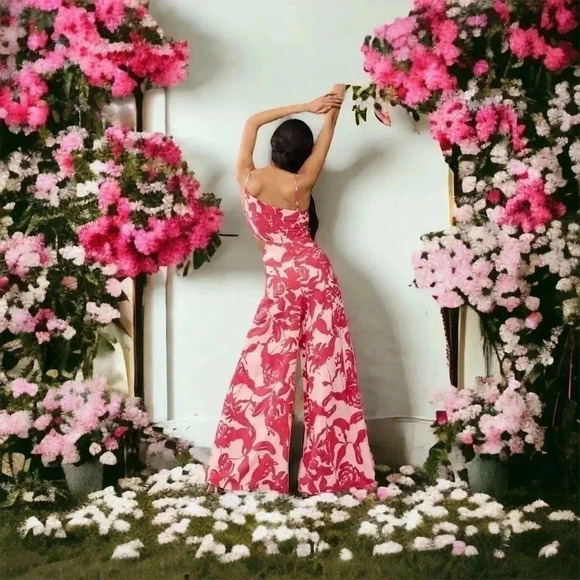 NWT Anthropologie Plenty by Tracy Reese Floral Pink Draped Cutout Jumpsuit XS - Picture 1 of 8
